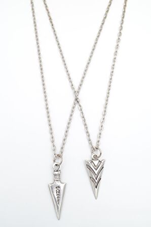 2'li Triagle Ok Ucu - Desenli Erkek Kadın Kolye Seti 925 Ayar Gümüş Kaplama