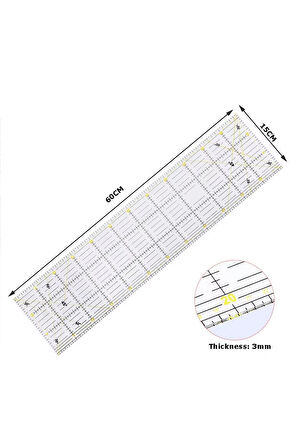 15x60cm Büyük Boy Şeffaf Terzi Modelist Patchwork Kırkyama Cetveli 