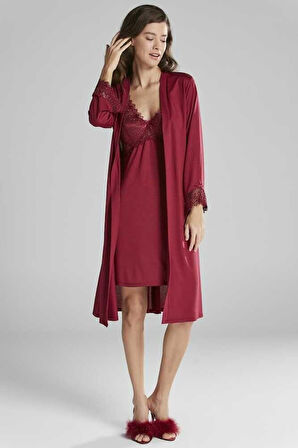 Pierre Cardin 5040 6'lı Modal Gecelik Sabahlık Çeyiz Seti Bordo