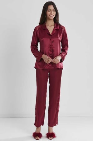 Pierre Cardin Kadın Sırtı Dantel Saten Pijama Takımı 1438