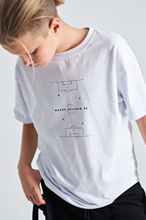 Futbol Sahası Desenli %100 Pamuk Erkek Çocuk  Oversize Tişört