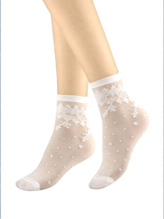Milla Dantel Desenli 15 Den Feminen Şirin Soket Çorabı-Ten/Vanilya