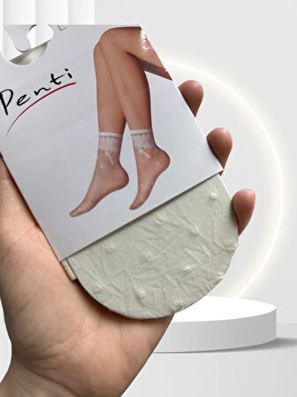 Milla Dantel Desenli 15 Den Feminen Şirin Soket Çorabı-Ten/Vanilya