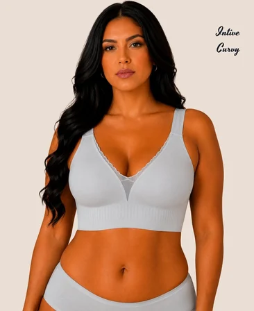 Intive Curvy Önü Transparan Güpür Dantelli V Yaka Dikişsiz Büyük Beden Sütyen (XL-4XL)