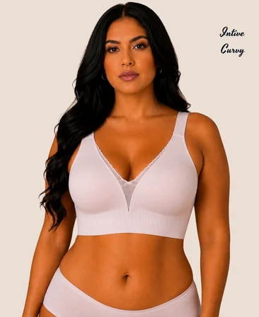 Intive Curvy Önü Transparan Güpür Dantelli V Yaka Dikişsiz Büyük Beden Sütyen (XL-4XL)