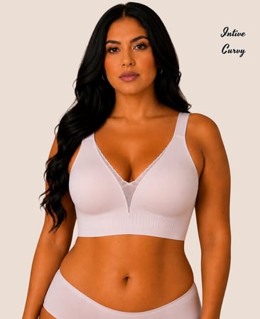 Intive Curvy Önü Transparan Güpür Dantelli V Yaka Dikişsiz Büyük Beden Sütyen (XL-4XL)