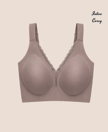 Intive Curvy Önü Transparan Güpür Dantelli V Yaka Dikişsiz Büyük Beden Sütyen (XL-4XL)