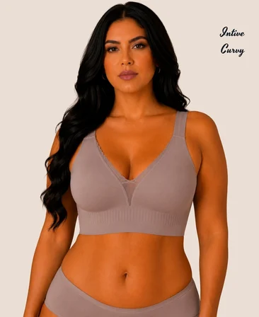 Intive Curvy Önü Transparan Güpür Dantelli V Yaka Dikişsiz Büyük Beden Sütyen (XL-4XL)