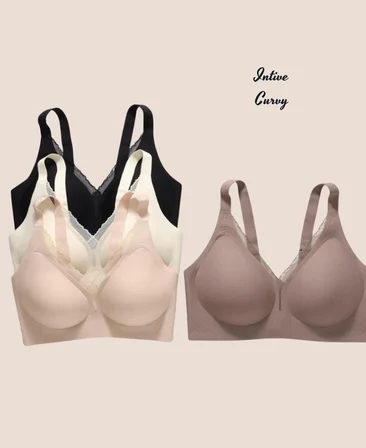 Intive Curvy Önü Transparan Güpür Dantelli V Yaka Dikişsiz Büyük Beden Sütyen (XL-4XL)