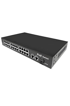 Anunnaki 10324KE 24 Port PoE Switch | 400W | 2GE Gigabit Uplink +1SFP | 250m Extend IP Kamera Uyumlu