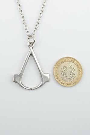 Assassin's Creed Erkek Kadın Kolye Antik Gümüş Kaplama - 60 cm Düz Zincir