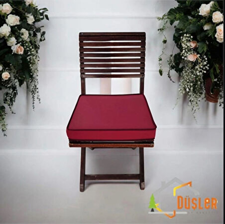 40x40 Bordo - Bordo Biyeli Desensiz Su ve Leke İtici Duck Kumaş Fermuarlı Bağcıklı Biyeli Sandalye Minderi 5 cm