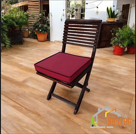 40x40 Bordo - Bordo Biyeli Desensiz Su ve Leke İtici Duck Kumaş Fermuarlı Bağcıklı Biyeli Sandalye Minderi 5 cm