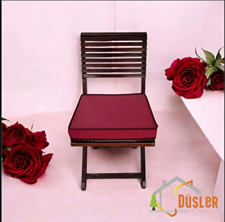 40x40 Bordo - Bordo Biyeli Desensiz Su ve Leke İtici Duck Kumaş Fermuarlı Bağcıklı Biyeli Sandalye Minderi 5 cm