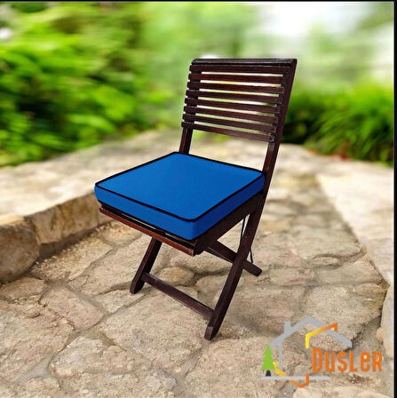 40x40 Mavi - Siyah Biyeli Desensiz Su ve Leke İtici Duck Kumaş Fermuarlı Bağcıklı Biyeli Sandalye Minderi 5 cm