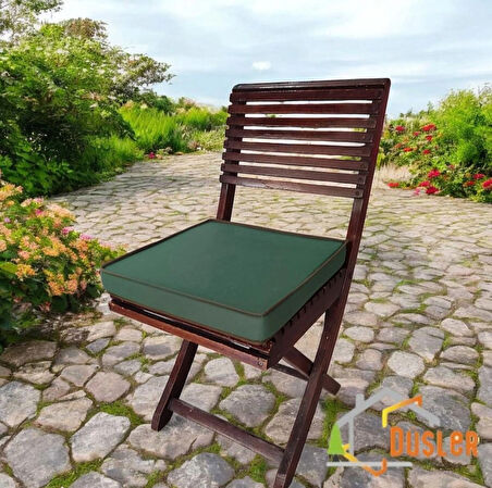 40x40 Haki Yeşil - Yeşil Biyeli Desensiz Su ve Leke İtici Duck Kumaş Fermuarlı Bağcıklı Biyeli Sandalye Minderi 5 cm