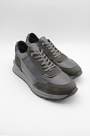 Hakiki Deri Termo Taban Bağcıklı Casual Ayakkabı 1033235114 Gri