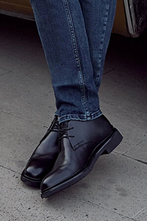 Siyah %100 Deri Analin Bağcıklı Classic Ayakkabı 1033245162