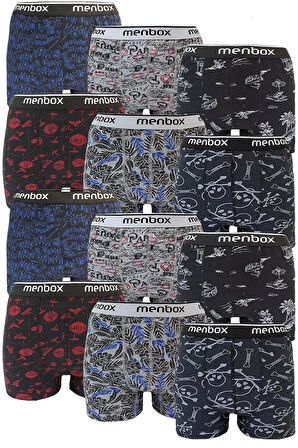12 Adet Likralı Erkek Boxer Karışık Desenli Pamuklu