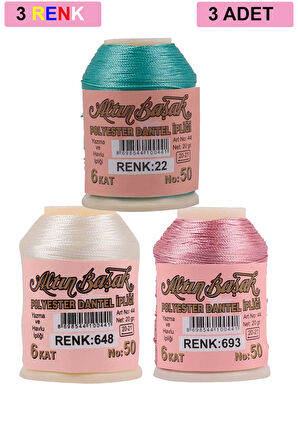 3 Adet Altınbaşak Oya ve Dantel İpi 20 gr - Royaleks - No: 648 - 693 - 022