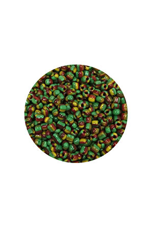 Dökme Cam Kum Boncuk (11/0) 2 mm - 60 Gram -  Yeşil Sarı Çizgili - BNC041