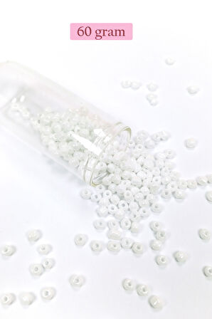 Dökme Cam Kum Boncuk Büyük Boy (6/0) 4 mm - 60 Gram - Kar Beyaz - BNC109