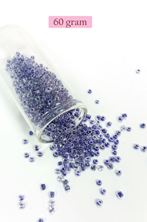Dökme Cam Kum Boncuk (8/0) 3 mm - 60 Gram - Şeffaf Mor Beyaz - BNC222