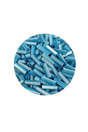 Uzun Boru Kesme Boncuk Çap 2mm Uzunluk 10 mm - 60 Gram - Açık Mavi Beyaz - BNC279