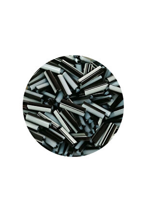 Uzun Boru Kesme Boncuk Çap 2mm Uzunluk 10 mm - 60 Gram - Siyah Beyaz - BNC290