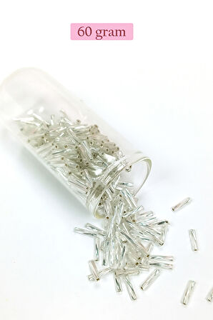Uzun Boru Kesme Boncuk Çap 2mm Uzunluk 10 mm - 60 Gram - Parlak Gümüş - BNC296