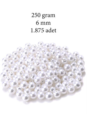 250 gram 6mm Beyaz Renk Plastik İnci Boncuk Çanta ve Takı Yapım Boncuğu (~1.875 adet)