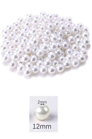 250 gram 12mm Beyaz Renk Plastik İnci Boncuk Çanta ve Takı Yapım Boncuğu (~200 adet)