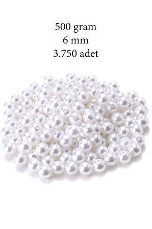 500 gram 6mm Beyaz Renk Plastik İnci Boncuk Çanta ve Takı Yapım Boncuğu (~3.750 adet)