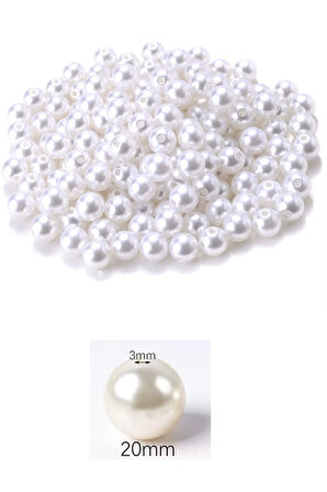 500 gram 20mm Beyaz Renk Plastik İnci Boncuk Çanta ve Takı Yapım Boncuğu (~100 adet)