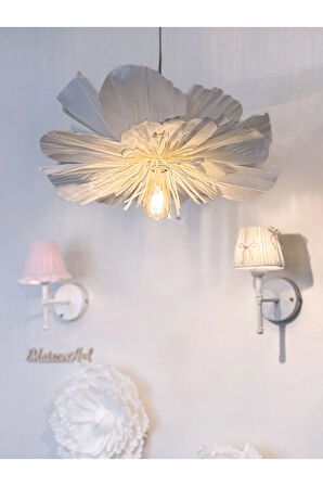 İtalyan Krapon Kağıt Beyaz Flora El Yapımı Sarkıt Avize