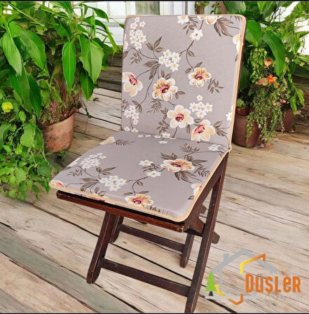 40x80 Çiçek Desenli Açık Kahverengi Saten Fermuarlı Bağcıklı Biyeli Sırtlı Sandalye Minderi 3 cm