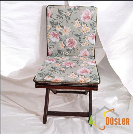 40x80 Çiçek Desenli Mint Yeşil Saten Fermuarlı Bağcıklı Biyeli Sırtlı Sandalye Minderi 3 cm
