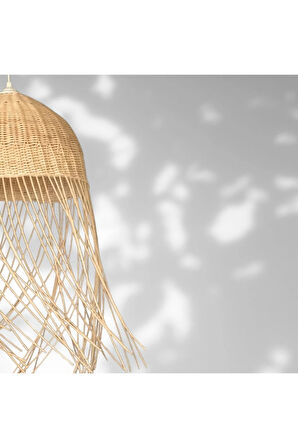 Kos Rattan Bambu Saçaklı Avize