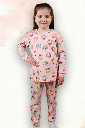 Kedi Desenli %100 Pamuk Kız Çocuk Pijama Takım