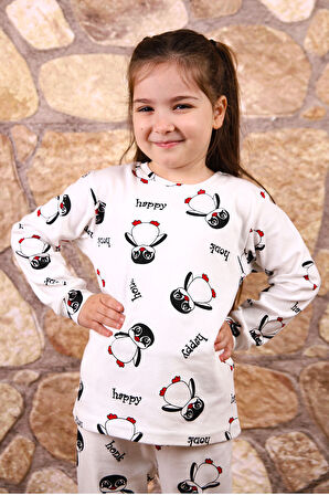 Kedi Desenli %100 Pamuk Kız Çocuk Pijama Takım