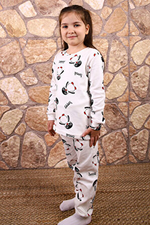 Kedi Desenli %100 Pamuk Kız Çocuk Pijama Takım