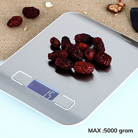 TF 1002 Hassas Ölçümlü Maksimum 5 Kg Kapasiteli Led Ekran Platin Dijital Mutfak Tartısı 