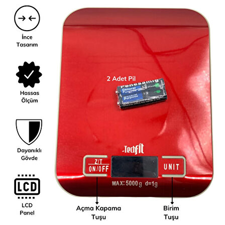 TF 1002 Hassas Ölçümlü Maksimum 5 Kg Kapasiteli Led Ekran Platin Dijital Mutfak Tartısı 