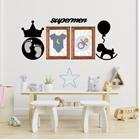 DECO103 Supermen Dekoratif Duvar Süsü Tablo Aksesuar Ahşap Tasarım Hediye Pano Sticker Seti 