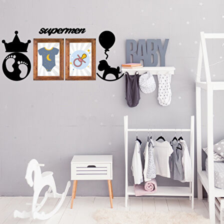 DECO103 Supermen Dekoratif Duvar Süsü Tablo Aksesuar Ahşap Tasarım Hediye Pano Sticker Seti 