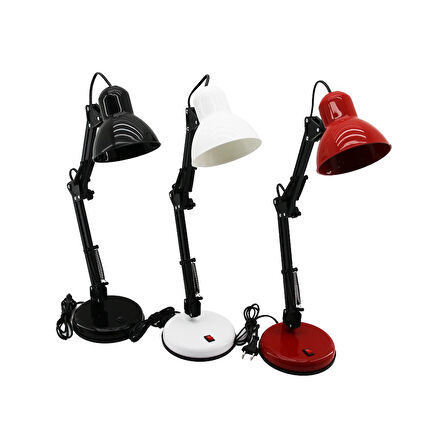 METAL AKROBAT AYAKLI ELEKTRİKLİ MASA LAMBASI RENKLİ PLASTİK TABLA - KAFA 