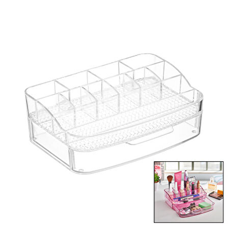 MAKYAJ ORGANİZERİ ÇEKMECELİ - 12 BÖLMELİ=2+ 4+ 6 - KRİSTAL PLASTİK 