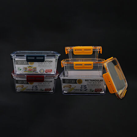 3 PARÇA  DİKDÖRTGEN SAKLAMA KABI SETİ SİLİKON CONTALI KAPAK 375-900-1700ML 