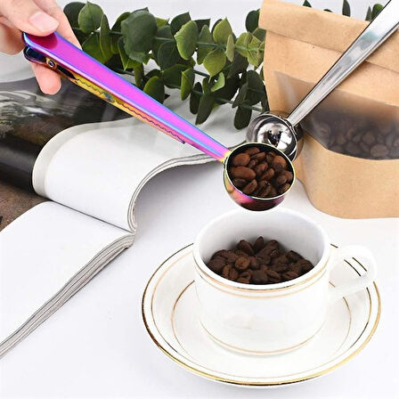 Mandallı Kahve Ölçü Kaşığı Renkli Çok Fonksiyonlu Paslanmaz Çelik Kaşık 