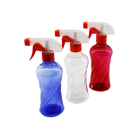 350ML RENKLİ ŞEFFAF UZUN - PLASTİK - BURGULU BOŞ SPREY PÜSKÜRTÜCÜ ŞİŞE 